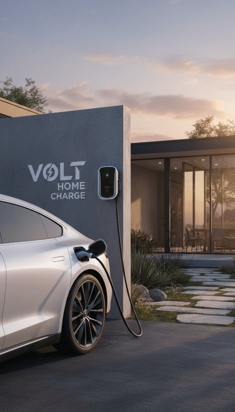 Electric car plugged into a home charging station