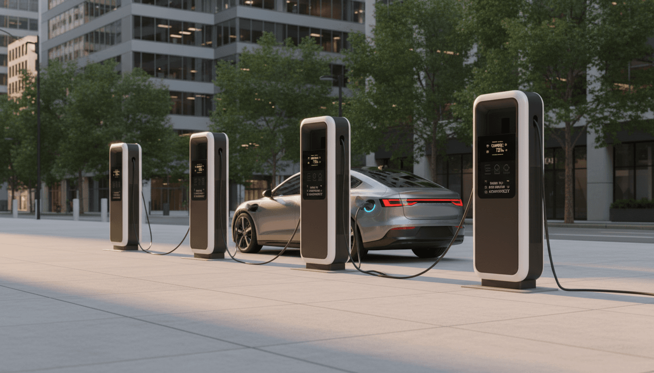 EV charging stations in a commercial parking lot
