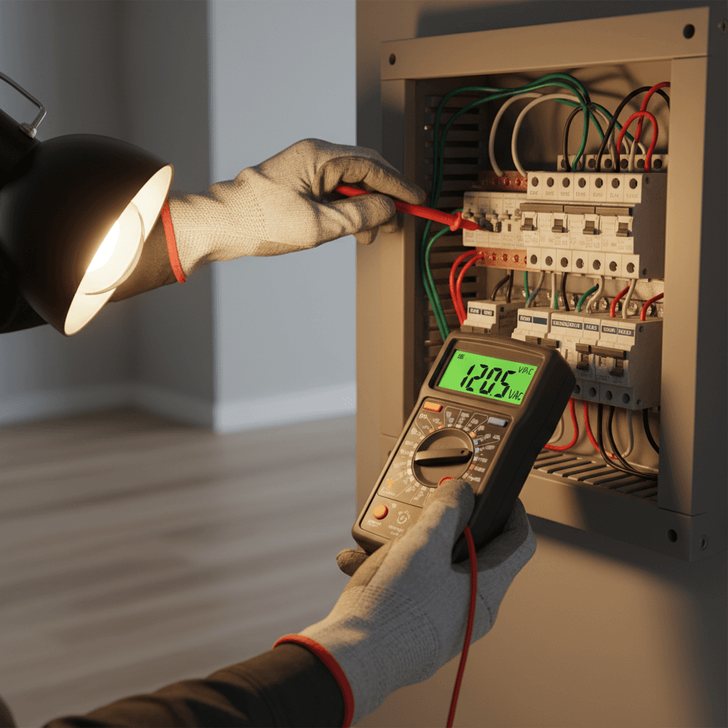 Electrician reviewing installation plan on tablet at a home